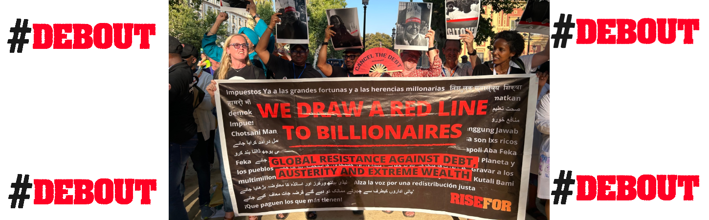 Des milliers de personnes se mobilisent dans 84 villes dans le monde pour tracer une ligne rouge face au règne des milliardaires et démanteler le système établi pour servir les 1% les plus riches